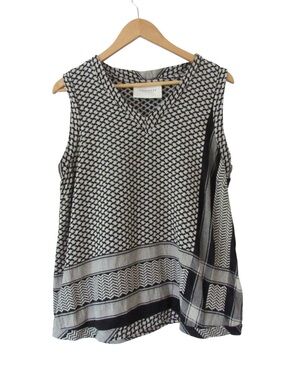 Summery Copenhagen Sleeveless Knit Blouse Tank Top Large Black White Lagenlook